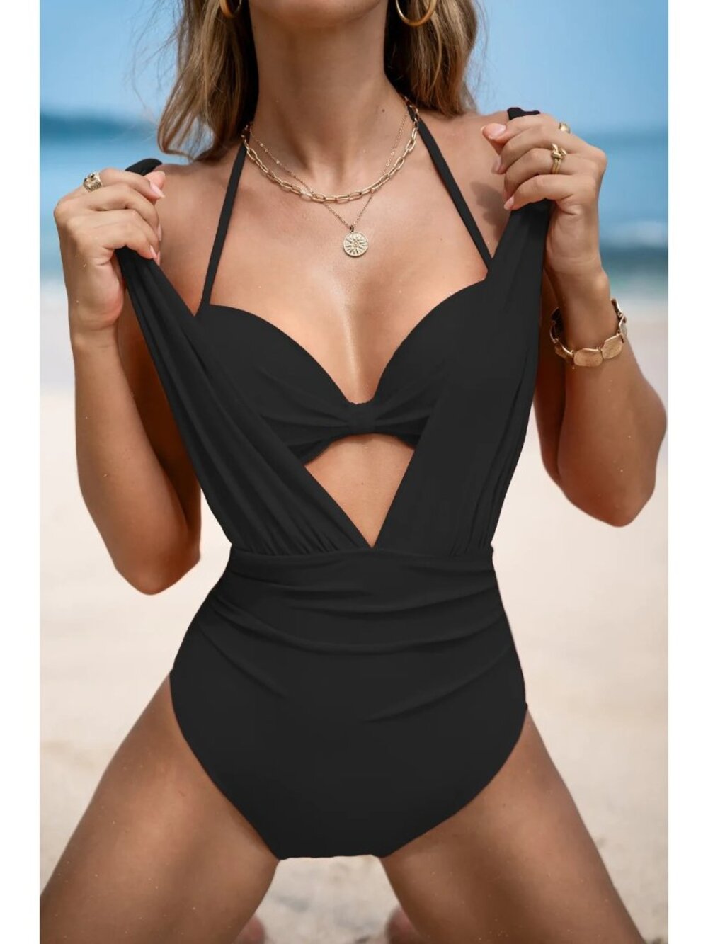 Cupshe Women's Bikini Top & Plunging Ruched Swim Set Medium New With Tags
